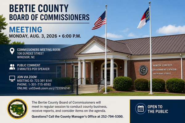 Bertie County Commissioners to Meet Monday, Aug. 3